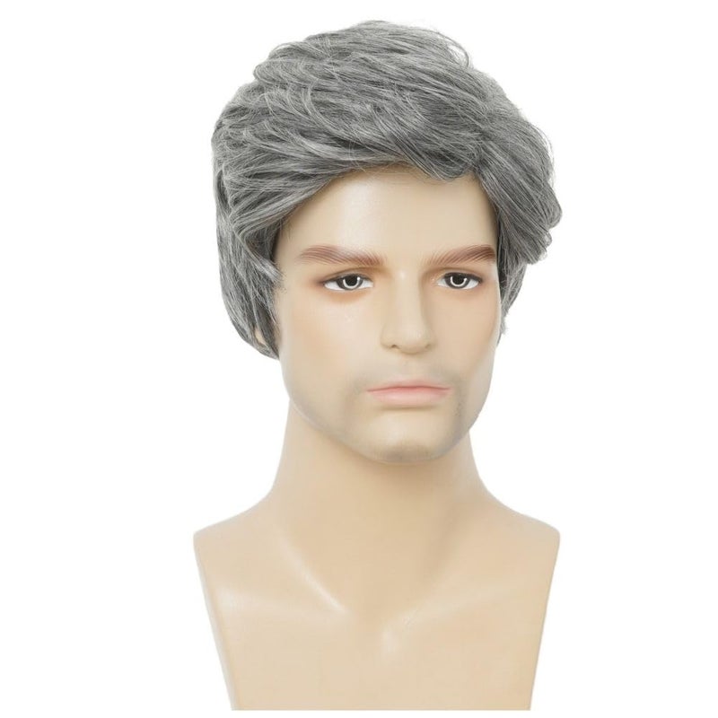 Kaneles Mens Grey Short Wigs Mix White Layered Natural Wig Synthetic Halloween Daily Hair Wig for Male Guy - Image 3